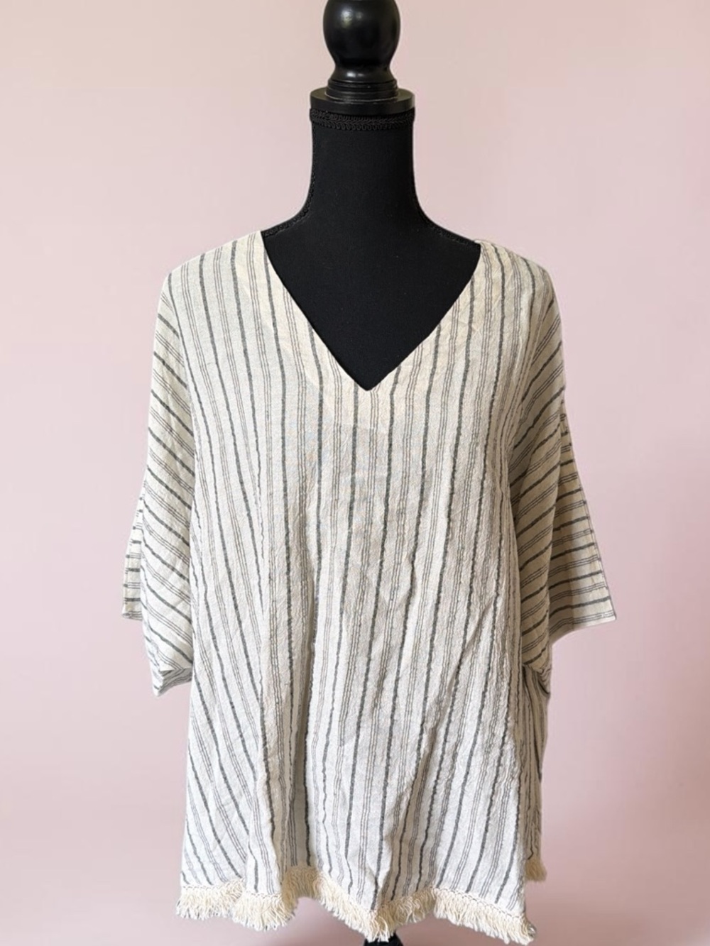 Nwot I joah. Striped White & Gray V-Neck Swim Cover-Up Poncho - Picture 3 of 3